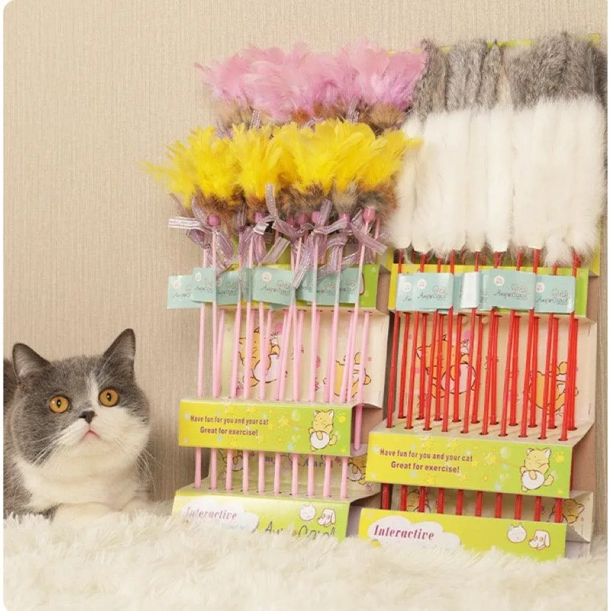 AMY&CORAL Feather / Rabbit Fur Cat Teaser