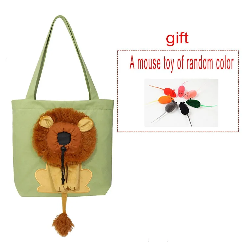AnyWags Cat Handbag 40cm Light Green 3D Lion Soft Collar Pets Carrier Luggage Small Dog Travel Tote Bag With Pet Canvas