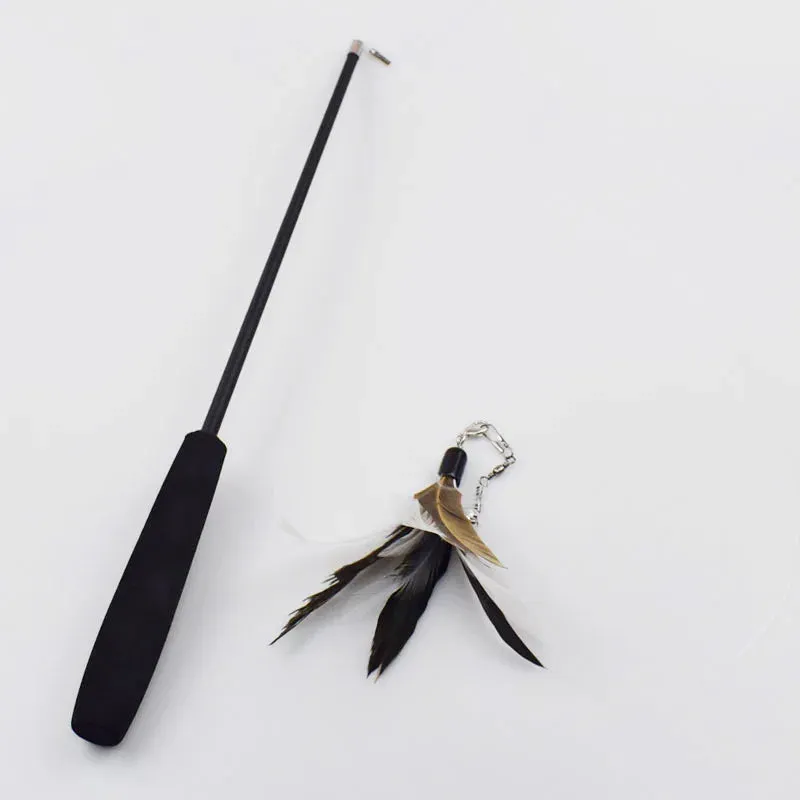 Retractable Cat Teaser Wand with Feather and Bell Attachments
