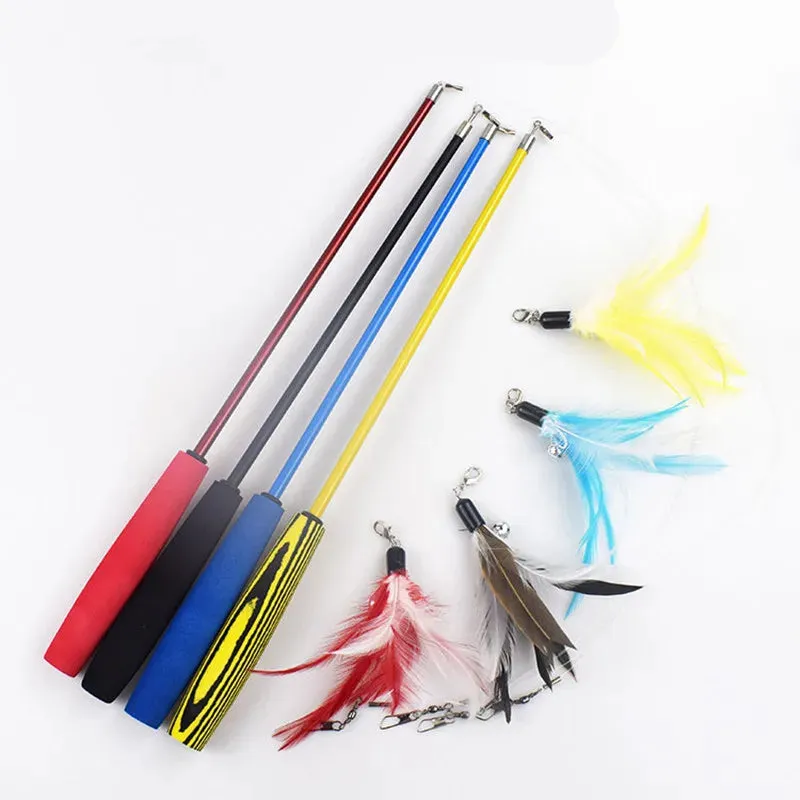 Retractable Cat Teaser Wand with Feather and Bell Attachments